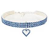 Crystal Dog Collar Heart Shape Diamond Puppy Pet Shiny Full Rhinestone Necklace Collar Collars for Pet Dogs, Blue, L