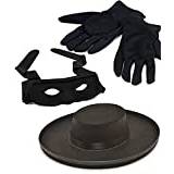 Vuxen unisex svart bandit Zorro filt budgethatt, ögonmask och svarta handskar – superhjälte skurk spansk lönntjuv höna svensexa maskeraddräkt set