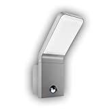 GEV ytterlampa LED-vägglampa med rörelsedetektor, lampa Nina, 90 grader, skymningsbrytare, vägglampa, aluminium, 10 W, silvergrå, ytterdörrbelysning, 9,5, 16,5 x 10 x 25,6 cm
