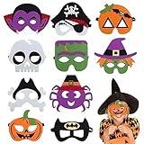 Seasboes 10 stycken halloweenmasker, cosplay masker ögonmask, pumpaanda pirat skelett häxa filtmasker, halvmasker med elastiskt rep, känd mask för halloween cosplay party maskerad