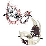 Coolwife Par maskerad masker metall venetiansk mardi gras fest kväll bal kostym mask (svan röd)