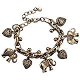 Vintage elefant hjärta armband bohemisk kärlek hjärta elefant djur tofs vristlänk armband charmiga smycken för kvinnor flicka knut armband, Guld, En storlek