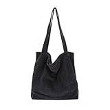 women's backpack Corduroy Tote Bag for Women - Big Capacity Tote Bag for School Casual Corduroy Bag with Inner Zipper Pockets Boho Tote Bag （black）