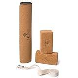 Yoga Studio Eco Starter Cork Yoga Set - Kork yogamatta, 2 x kork yoga tegel (block), D-ring rem yoga kit