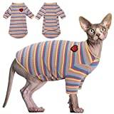Hårlösa kattbomullskläder andas sommar t-shirts ränder väst husdjur kläder mjuk stretchig hudvänlig kattkläder katt pyjamas jumpsuit för Sphynx Cornish Rex Devon Rex