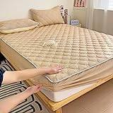Single Bed Sheets Deep Pocket,Thick Quilted Brushed Mattress Protector, Bedroom Hotel Homestay Vacation Home Solid Color Non-Slip Bed Sheets,Yellow B,150 * 200cm (3pcs)