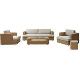 Luan Loungeset med 2 stolar + 1 soffa natur/sand + 2 bord natur/glas