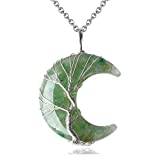 7 chakra-kristallhalsband livets träd tråd insvept måne halvmåne sten harts kvarts kedja hänge, grön aventurin, 50 cm