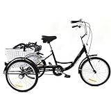 20 tums trehjuling vuxna 3-hjulingar cykel med inköpskorg och barnstol lastcykel för vuxna seniorer kvinnor män utomhus