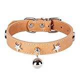 Star Nitar Pet Dog Collar With Bell Leather Puppy Collar For Small Medium Dogs Cat Collar Neck Rem, Khaki Dog Cat Collar, M