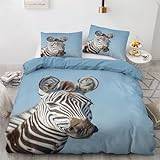 NDXRWDZR Dubbelt påslakanset zebra påslakan med dragkedja sängkläder för Aldults barn mjukt allergivänligt mikrofiber påslakan 200 x 200 cm + 2 örngott 50 x 75 cm
