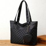 Simple Argyle Quilted Tote Bag, Casual Large Shoulder Bag, Versatile Shopping Bag With Coin Purse