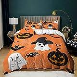 KUNOVO Orange tryckt påslakan halloween monster ultramjuka polyester sängkläder set täcke med 2 örngott, med dragkedja dubbel 140 x 200 cm