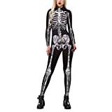 FEOYA Dam halloween jumpsuit lekdräkt skelett tryckt snäva overaller lekdräkter långärmad mitten hög krage halloween fest bodysuit kostym skelett onesies för kvinnor svart M
