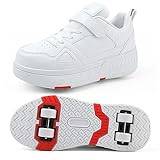 XRDSHY skor med hjul avtagbara tekniska skateboardskor sportskor barn rullskor utomhus sneakers pojkar och flickor 4 rullskor, Vit, 38 EU
