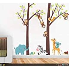 COVPAW Väggklistermärken heminredning djur zoo apor lek gunga skog djungel träd barn barnkammare baby barnrum dekaler dekor