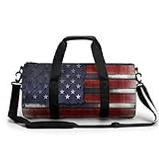 Retro amerikansk USA-flagga stor gymväska lätt handbagage duffelväska med fack tygväska resa