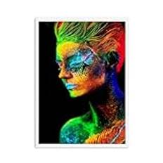 Abstrakt Neon Figure Painting Nordic Posters And Prints Wall Art Canvas Painting Club Woman Wall Pictures for Living Room Bar (Color : A, Size : 30x40cm No Frame)