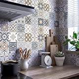 Väggklistermärken kök - väggklistermärke - självhäftande cementplattor - azulejos väggklistermärken - klistermärke självhäftande kakel badrum 10 x 10 cm - 24 stycken självhäftande cementplattor