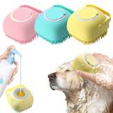 Gentle Silicone Pet Brush For Dogs And Cats - Massages And Cleans With Built-in Shower Gel Dispenser