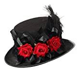 Dam herr steampunk topp hattar viktoriansk slöja fjäderhatt halloween hattar (61 cm, svart röd)
