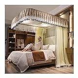 Kant sänghimmel myggnät, romantisk sovrumsdekoration sänggardin för enkel dubbel kung, med metallfäste (färg: Gul, storlek: 150 x 200 cm)