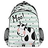 Pardick Animal Cow Moo skolryggsäck för flickor och pojkar, randig, prickig, lätt, skolbokväska med reflekterande remsa, axelväska, fritid, resor, laptopväska, Djur ko moo, 11.6 ( L ) x 6.8 ( W ) x 16.7 ( H ) inches