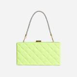 Sweet Diamante Quilted Detail Recatangle Clutch Bag In Neon Yellow Satin,, Yellow