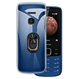 för Nokia 225 4G ultratunt telefonfodral + ringhållare stativfäste, gelpudding mjukt silikon telefonfodral för Nokia 225 4G 2020 2,4 tum (BlackRing-T)