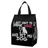 I Just Want To Drink Wine And Pet My Dog bärbar lunchväska återanvändbar isolerad kylare picknick tygväska vikbar väska med ficka