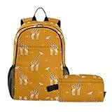 linqin Tecknade orangea giraffer pojkryggsäck med lunchväska skolryggsäck med lunchväska ryggsäck och lunchlåda set ålder 8-10 år