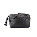 SH läder äkta läder axelväska liten väska aftonväska clutch crossbody bag messenger handväska med dragkedja 18 x 13 cm Tina G296, svart, Small
