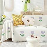 AMDXD Sofföverdrag, blommönster soffskydd vintage, tvättbar, reptåligt halkfritt skyddsöverdrag i polyester halkskydd soffa – 180 x 420 cm, lila