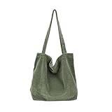 women's backpack Corduroy Tote Bag for Women - Big Capacity Tote Bag for School Casual Corduroy Bag with Inner Zipper Pockets Boho Tote Bag （green）