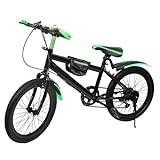 Mountainbike 20 tum, 7-växlad barncykel, MTB-cykel för flickor, pojkar, stadscykel med kompassklocka, vattenkopphållare, ungdomshjul (grön)