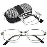 VEVESMUNDO Läsglasögon för män, vikbara, hopfällbara metallvikbara glasögon, 1 st silver vikbara läsglasögon, 1.5