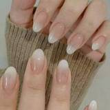 SHEIN 24pcs Short Oval Pure Nude To Milk White Gradient Simple Nail Art Pieces With 1pc Nail Buffer Sanding Block And 1pc Jelly Gel