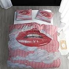 Red Lips påslakan king size sängkläder set 3 delar – ultramjukt borstat mikrofiber påslakan och 2 örngott – med dragkedja – K&Y203
