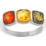 Silver Plated Amber Gem Stone Ring - T