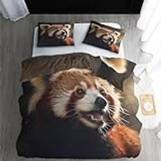 Red Panda påslakan king size sängkläder set 3 delar – ultramjukt borstat mikrofiber påslakan och 2 örngott – med dragkedja – K&U239