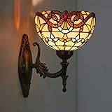 Mini Tiffany Vägglampa 8 Tum, Lantlig/Barock/Medelhavs/Gräddfärg, Pärla Stil Målad Glas Vägglampa, Handgjord Sovrum Vägglampa