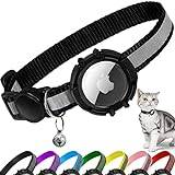 Airtag Katthalsband Breakaway, reflekterande kattungehalsband med Apple Air Tag-hållare och klocka, lätt spårare katthalsband för flicka pojke katter, kattungar, valpar (svart, XS)
