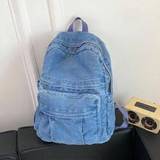 SHEIN Ladies' Vintage Denim College Campus Backpack With Large Capacity, Solid Color And Simple Style As School Festival Gift