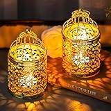 Sziqiqi Liten värmeljus i metall hängande fågelburslyktor, 2 st guld värmeljus ljusstakar Vintage ljusstake Dekorativt bordscentrum för bröllopsfest jul Halloween