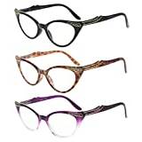 Eyekepper Damer 3 par läsglasögon damer vintage Cat Eye-läsare (svart/tortois/lila transparent, 2,00)