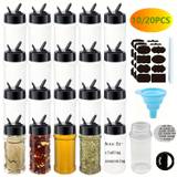 10/20pcs, Spice Shakers, Plastic Spice Jars Bottles With Labels And Funnel, Spice Containers For Storing Spice, And Powders, With Black Flip Top Cap, Salt And Pepper Shaker Bottle, Kitchen Sutuff