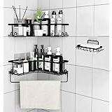 Duschhylla utan borrning svart, duschhylla utan borrning hörn, 3 stycken duschhylla i rostfritt stål för att hänga duschkorg badrumshylla för kök badrum toalett