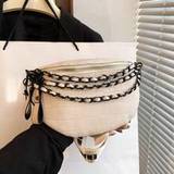 Mini Fashionable Shopping Embossed Solid Color Chain Strap Wide Shoulder Saddle Bag