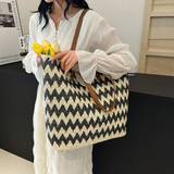 SHEIN 2024 New Summer Straw Woven Large Capacity Tote Bag With High-End Look For Women, Handmade Beach Bag For Commuting