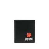Kenzo - blommig dubbelvikt plånbok med logotyp - herr - kalvskinn/polyester - one size - Svart